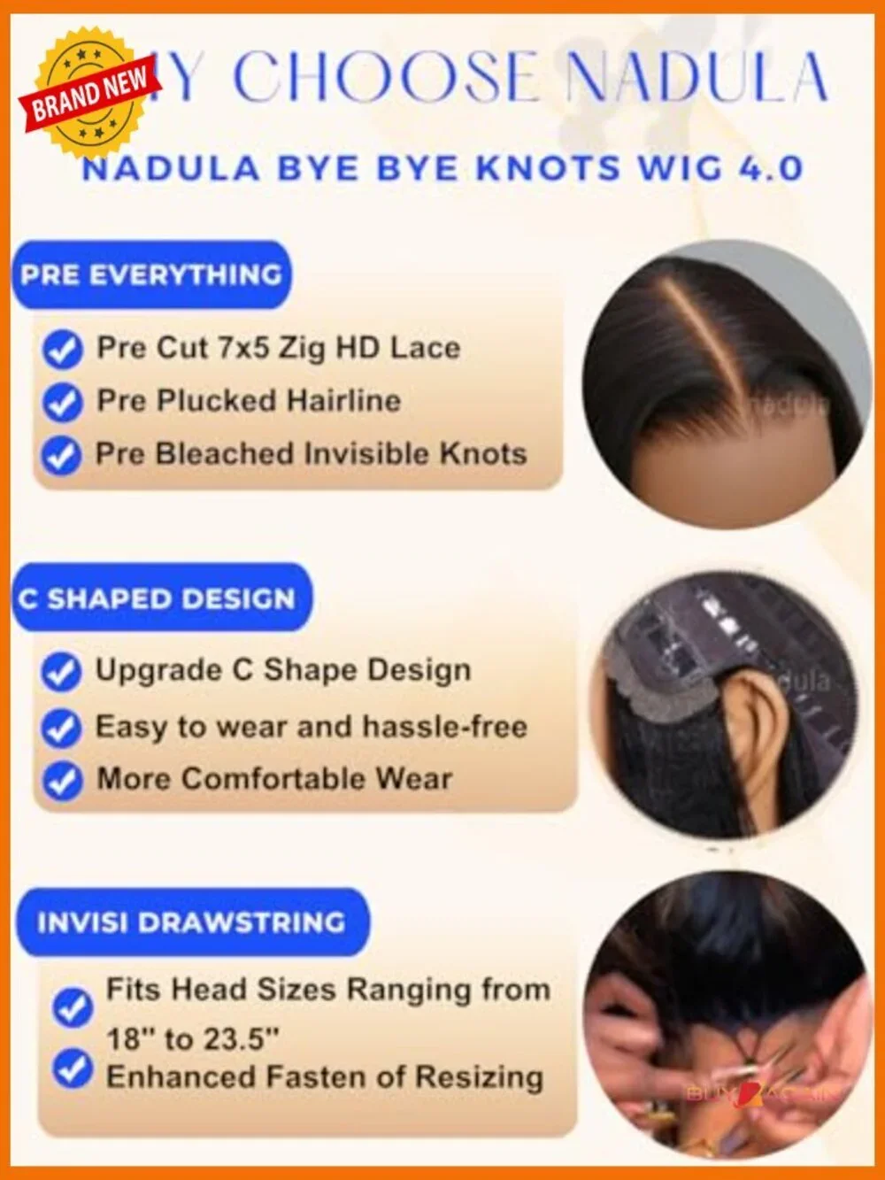 Pre Cut Body Wave Lace Front Wig Drawstring Human Hair 16inch
